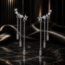 925 Sterling Silver Plated Platinum Pavé Setting CZ Earrings 3.4*0.7cm for Women-1