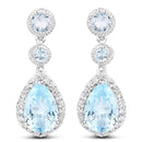 9.46 Carat Genuine Blue Topaz and White Topaz .925 Sterling Silver Earrings-1