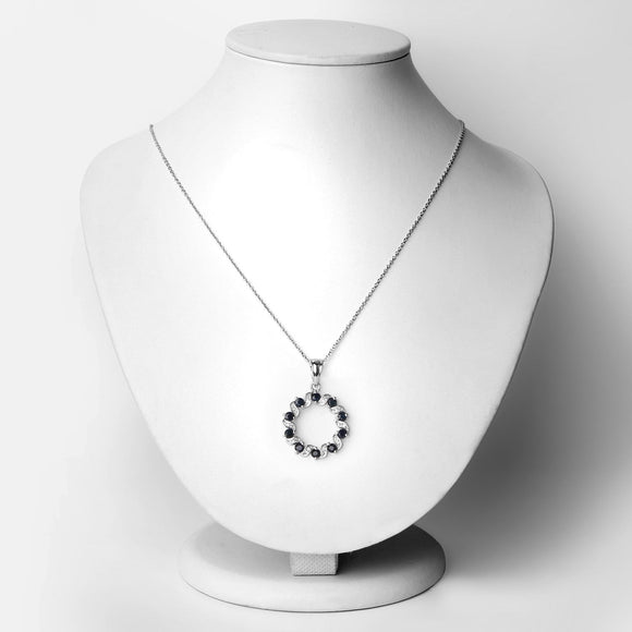 1.30 Carat Genuine Blue Sapphire and White Topaz .925 Sterling Silver Pendant