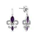 .925 Sterling Silver Marquise Cut Amethyst and Diamond Accent Fleur De Lis Dangle Stud Earrings (H-I Color, SI1-SI2 Clarity)-2