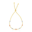 14k Tri-Color Gold Textured Oval Station Lariat Style Bracelet-5