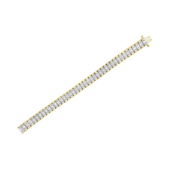 14K Yellow and White Gold 5.0 Cttw Round & Baguette Cut Diamond 7" Reflective Tennis Bracelet (H-I Color, I1-I2 Clarity)