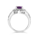 .925 Sterling Silver 9x7mm Oval Purple Amethyst and Diamond Accent Art Deco Style Cocktail Ring (I-J Color, I1-I2 Clarity) - Size 6-5