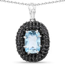6.70 Carat Genuine Blue Topaz and Black Spinel .925 Sterling Silver Pendant-1