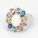 3.92 Carat Genuine Ethiopian Opal, Multi Sapphire and White Diamond .925 Sterling Silver Ring-3