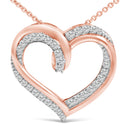 14K Rose Gold Plated Sterling Silver 1/2 Cttw Diamond Open Heart Pendant Necklace-2