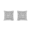 18K White Gold 1.00 Cttw Round and Princess-Cut Diamond Halo Square Stud Earring (G-H Color, SI1-SI2 Clarity)-2