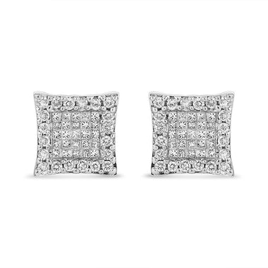 14K White Gold 1.00 Cttw Princess And Round-Cut Diamond Square Stud Earrings (G-H Color, SI1-SI2 Clarity) - 0