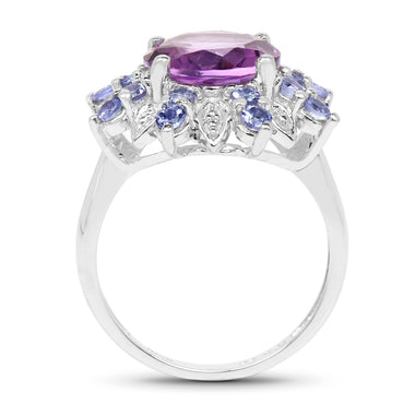 4.06 Carat Genuine Amethyst & Tanzanite .925 Sterling Silver Ring - 0
