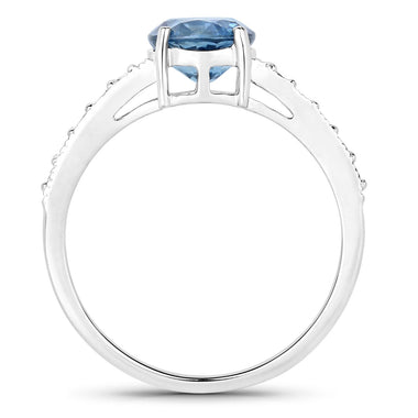 1.90 Carat Genuine Blue Sapphire and White Diamond 14K White Gold Ring - 0