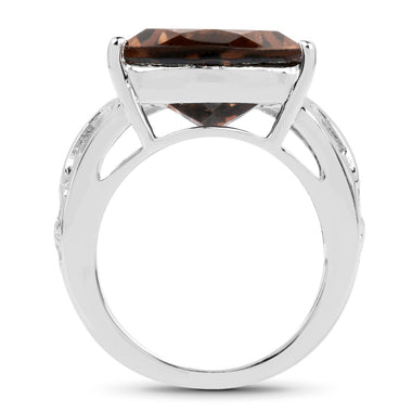 6.91 Carat Genuine Smoky Quartz .925 Sterling Silver Ring - 0