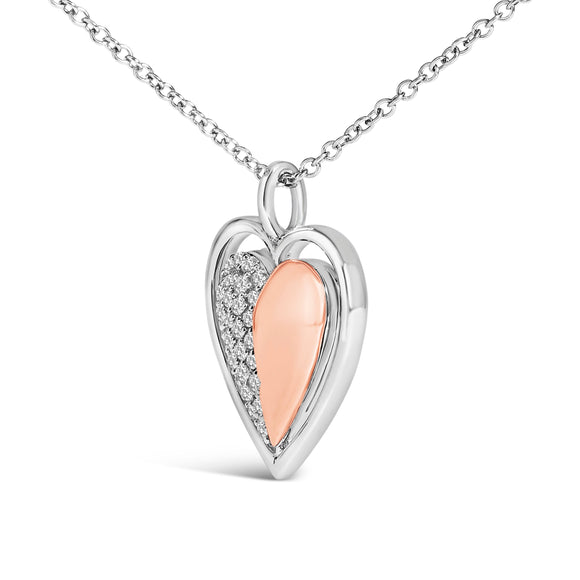 10K Rose Gold Plated Sterling Silver 1/5 Cttw Diamond Two-Tone Heart Pendant Necklace
