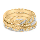 14K Yellow Gold Plated Sterling Silver 1/4 Cttw Diamond Twist Leaf Stackable Ring Set-2