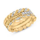 14K Yellow Gold Plated Sterling Silver 1/4 Cttw Diamond Twist Leaf Stackable Ring Set-3