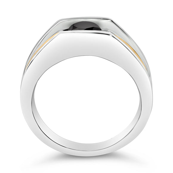 Men's 14K Yellow Gold Plated Sterling Silver 1.0 Cttw Round Black Diamond Band Ring