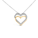 14K Yellow Gold Plated Sterling Silver 1.00 Cttw Diamond Double Heart Pendant Necklace-1