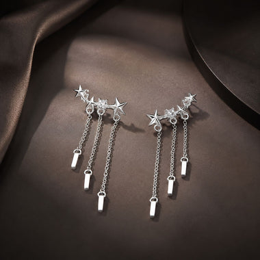925 Sterling Silver Plated Platinum Pavé Setting CZ Earrings 3.4*0.7cm for Women - 0