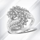 10K White Gold 1/2 Cttw Round and Baguette-Cut "S" Shaped Bypass Cocktail Ring (I-J Color, I1-I2 Clarity) - Size 7-1