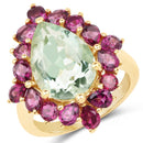 14K Yellow Gold Plated 7.21 Carat Genuine Green Amethyst and Rhodolite .925 Sterling Silver Ring-1