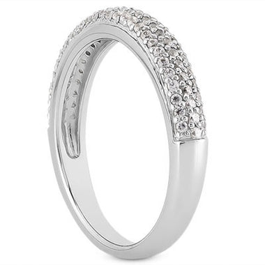 14k White Gold Triple Multi-Row Micro- Pave Diamond Wedding Ring Band - 0
