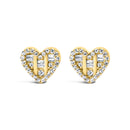 14K Yellow Gold Plated .925 Sterling Silver 1/2 Cttw Round and Baguette Diamond Composite Heart Shaped Stud Earring (I-J Color, SI2-I1 Clarity)-2