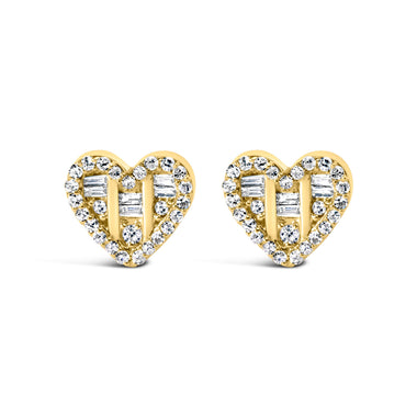 14K Yellow Gold Plated .925 Sterling Silver 1/2 Cttw Round and Baguette Diamond Composite Heart Shaped Stud Earring (I-J Color, SI2-I1 Clarity) - 0
