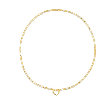 14k Yellow Gold Heart Element Paperclip Necklace - 0