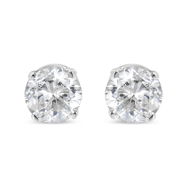 14K White Gold 1.0 Cttw 4-Prong Set Brilliant Round-Cut Solitaire Lab Grown Diamond Push Back Stud Earrings (E-F Color, VVS2-VS1 Clarity)