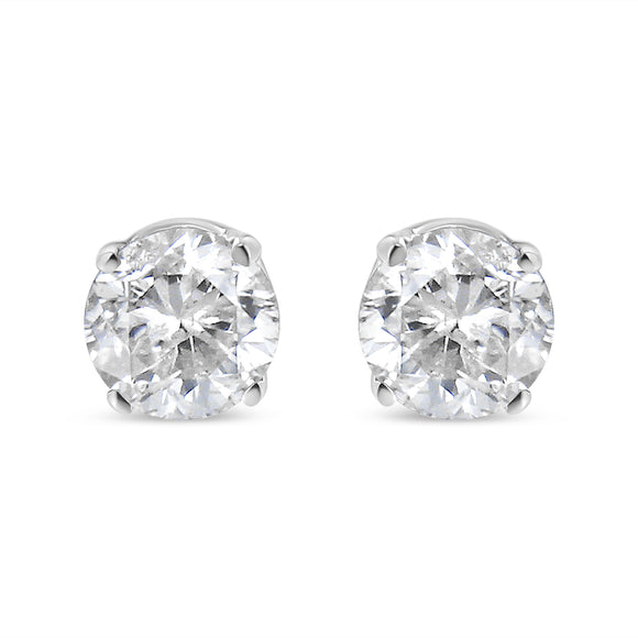 14K White Gold 1.0 Cttw 4-Prong Set Brilliant Round-Cut Solitaire Lab Grown Diamond Push Back Stud Earrings (E-F Color, VVS2-VS1 Clarity)