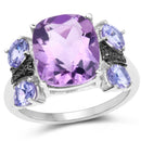 5.53 Carat Genuine Amethyst, Tanzanite & White Topaz .925 Sterling Silver Ring-1