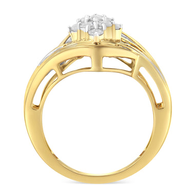 10K Yellow Gold over .925 Sterling Silver Diamond Bypass Cluster Ring (1 Cttw, I-J Color, I2-I3 Clarity) - Size 6 - 0