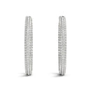 14k White Gold Two Row Pave Set Diamond Hoop Earrings (7 cttw)-4