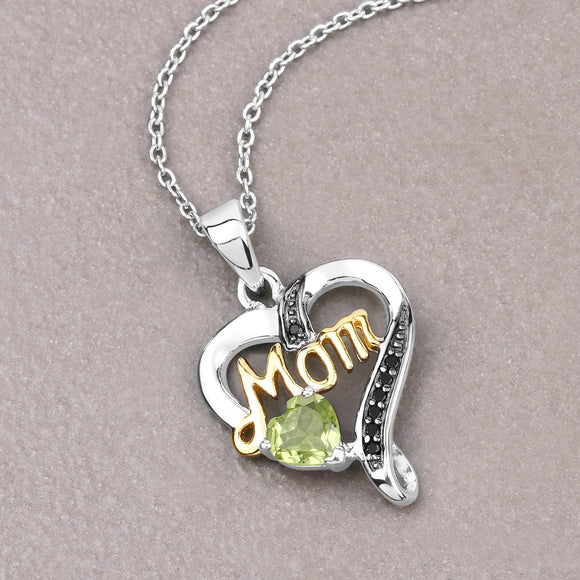 0.49 Carat Genuine Peridot and Black Spinel .925 Sterling Silver Pendant