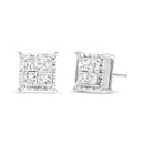 14K White Gold 1 1/2 Cttw Invisible Set Princess-Cut Diamond Contemporary Wavy Quad Stud Earrings (I-J Color, I1-I2 Clarity)-1