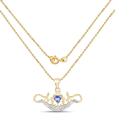 14K Yellow Gold Plated 0.62 Carat Genuine Tanzanite and White Topaz .925 Sterling Silver Pendant - 0