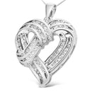 .925 Sterling Silver 1 1/4 Cttw Round Diamond Openwork Ribbon Weave Heart Pendant 18" Necklace (I-J Color, I3 Clarity)-2