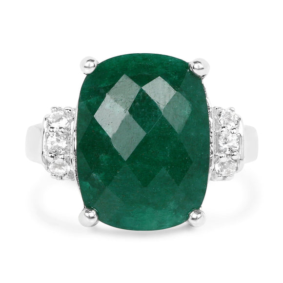 8.50 Carat Dyed Emerald and White Topaz .925 Sterling Silver Ring