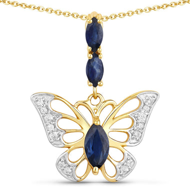 0.92 Carat Genuine Blue Sapphire and White Zircon .925 Sterling Silver Pendant