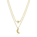 14k Yellow Gold Double-Strand Chain Necklace with Puff Moon and Star-5