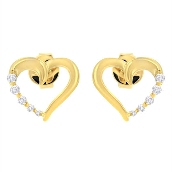 14K Yellow Gold 1/8 Cttw Diamond Journey Heart Hoop Earrings (K-L Color, I1-I2 Clarity)