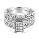 .925 Sterling Silver 3/4 Cttw Prong Set Round Diamond Composite Engagement Ring and Band Set (I-J Color, I3 Clarity) - Size 6.5-3