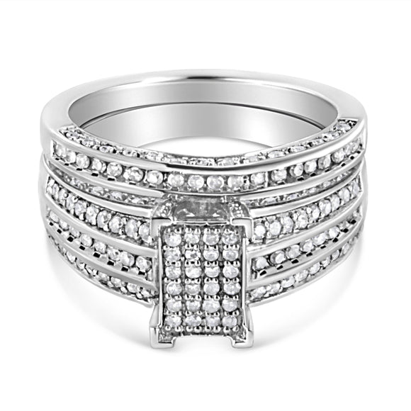 .925 Sterling Silver 3/4 Cttw Prong Set Round Diamond Composite Engagement Ring and Band Set (I-J Color, I3 Clarity) - Size 6.5
