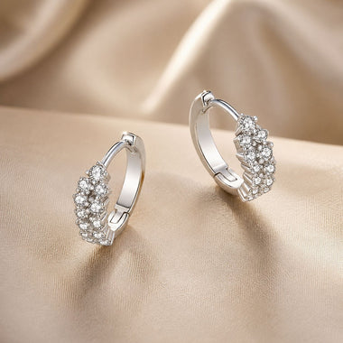 925 Sterling Silver Earrings with Pavé Setting CZ, 1.2x0.45cm, Platinum Plated for Women - 0