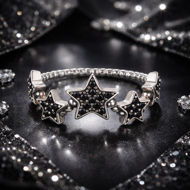925 Sterling Silver Oxidized Rings with Pavé Setting CZ, Size 6.0 for Women - 0