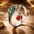 925 Sterling Silver Ring with Genuine Beetle and Leaf Design - 0.8x0.5cm, Women-1