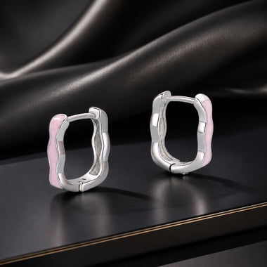 925 Sterling Silver Earrings with Enamel in White Gold Finish - 13*3mm for Women - 0