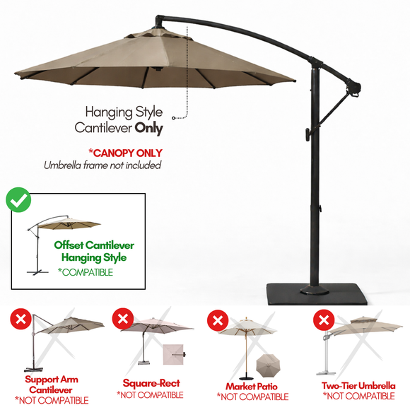10ft Cantilever Hanging Umbrella 8 Rib Replacement Canopy Taupe