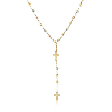 14k Tri-Color Gold Rosary Chain Necklace - 0
