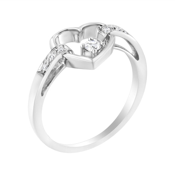 14K White Gold 1/8 Cttw Channel Set Round-Cut Diamond Heart Ring (H-I Color, SI2-I1 Clarity)