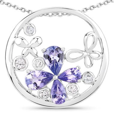 1.33 Carat Genuine Tanzanite and White Topaz .925 Sterling Silver Pendant